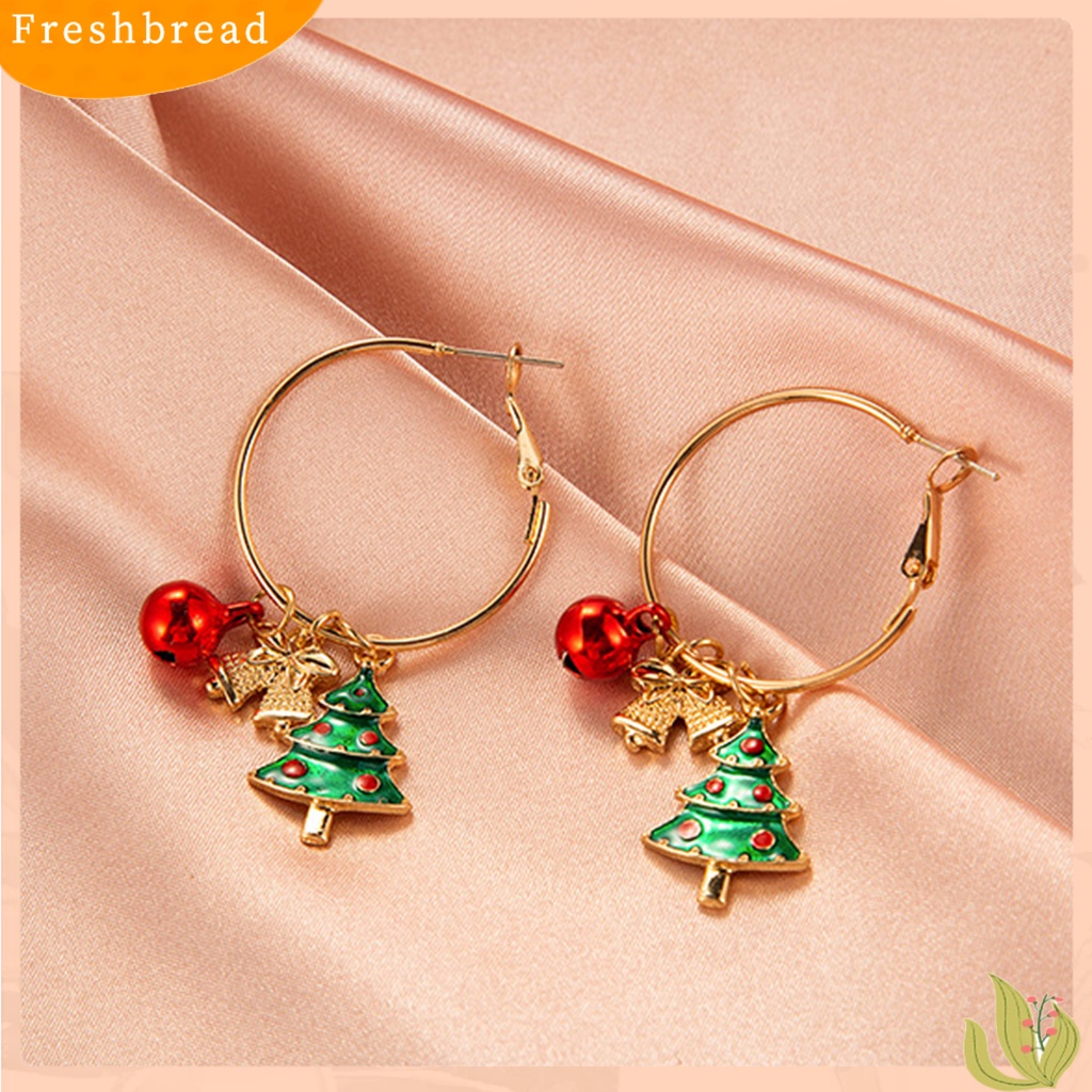 &lt; Freshbread &gt; 1pasang Anting Hoop Wanita Karangan Bunga Natal Meriah Lonceng Kecil Anting Kait Bola Pohon Ringan Untuk Festival