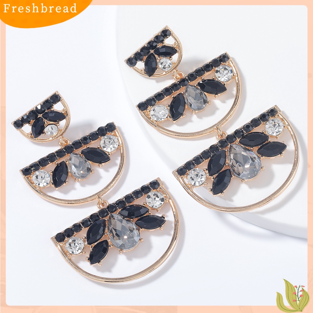 &lt; Freshbread &gt; Anting Warna-Warni Geometris Alloy Setengah Lingkaran Anting Menjuntai Panjang Untuk Wanita