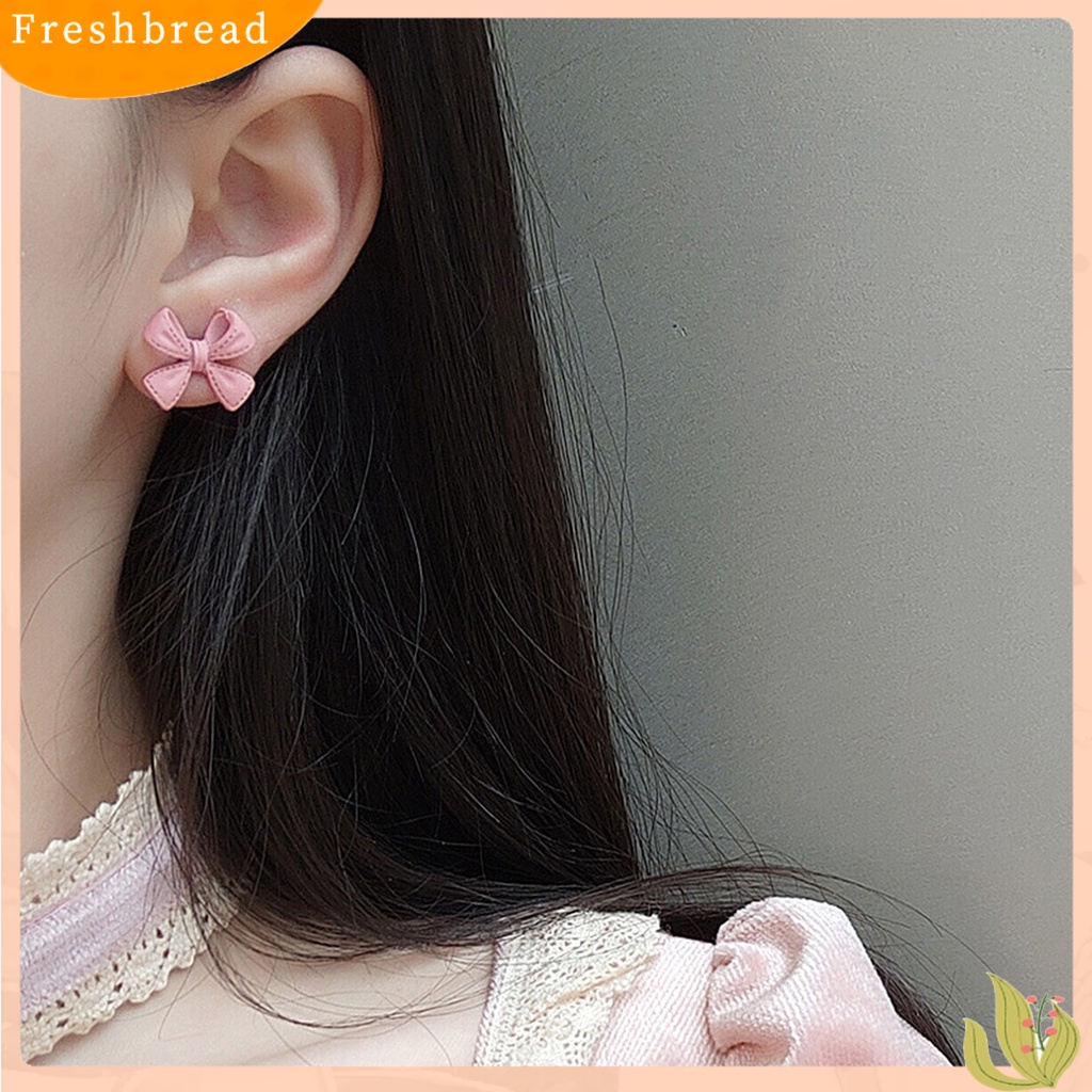 &lt; Freshbread &gt; 1pasang Ear Studs Berwarna Busur Berlapis Manis Gaya Korea Electroplating Stud Earrings Perhiasan Hadiah