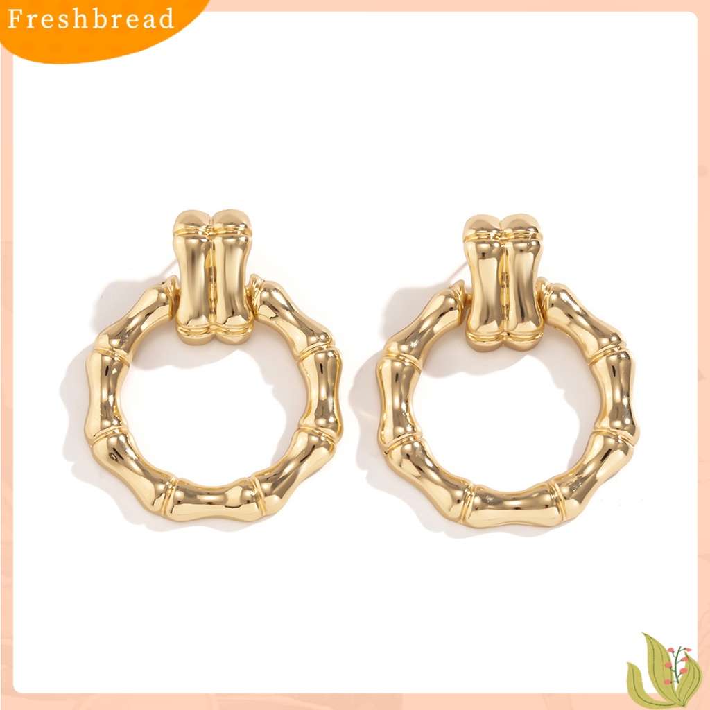 < Freshbread > 1pasang Anting Pejantan Geometris Electroplating Glossy Minimalis Liontin Telinga Hiasan Colorfast Bulat Bambu Telinga Hoop Earrings Perhiasan Aksesori
