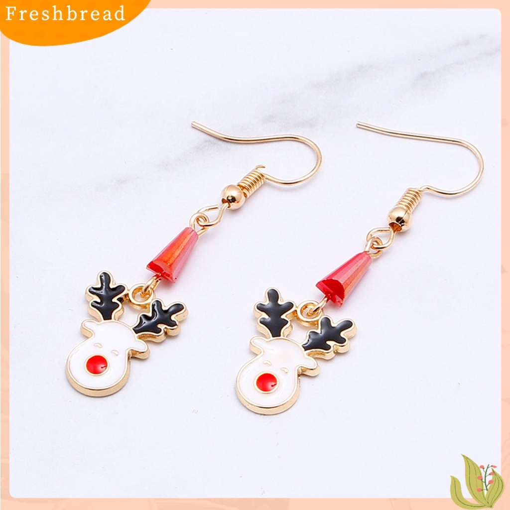 &lt; Freshbread &gt; 1pasang Anting Kait Natal Aplikasi Lebar Gaya Lucu Christmas Menjuntai Hook Earring Untuk Anak Perempuan