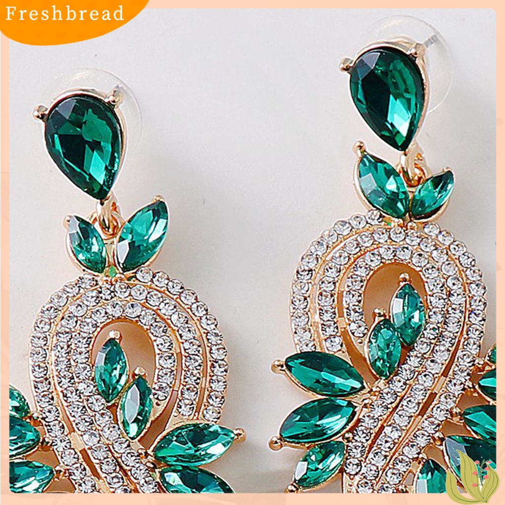 &lt; Freshbread &gt; 1pasang Anting Menjuntai Geometris Perhiasan Kristal Imitasi Anting Drop Panjang Elegan Untuk Pernikahan