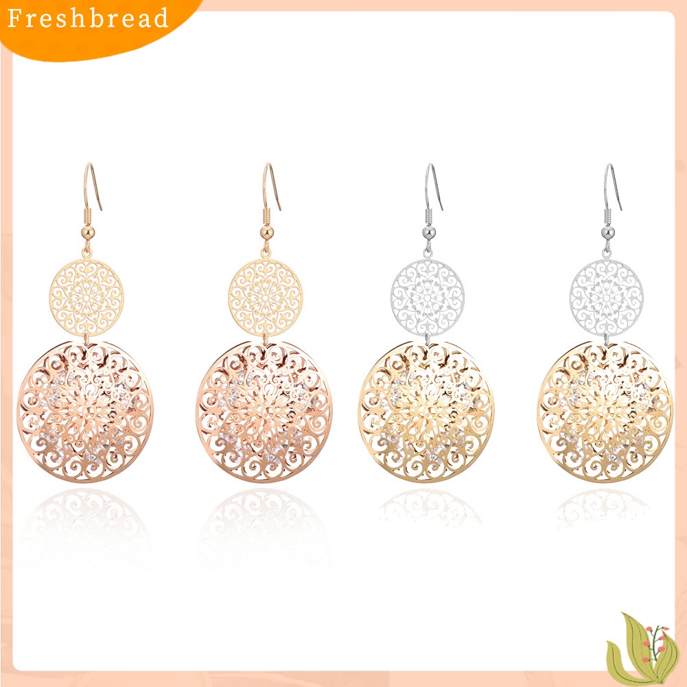 &lt; Freshbread &gt; Fashion Wanita Lapisan Ganda Diukir Kerawang Drop Menjuntai Liontin Anting Perhiasan