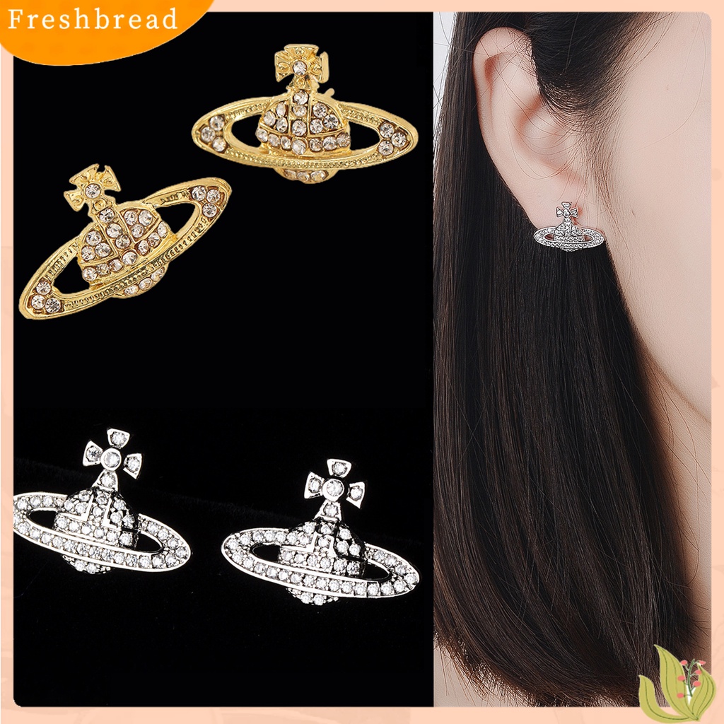 &lt; Freshbread &gt; 2Pcs Wanita Ear Studs Planet Berlian Imitasi Perhiasan Semua Cocok Anting Tusuk Saturnus Untuk Pesta