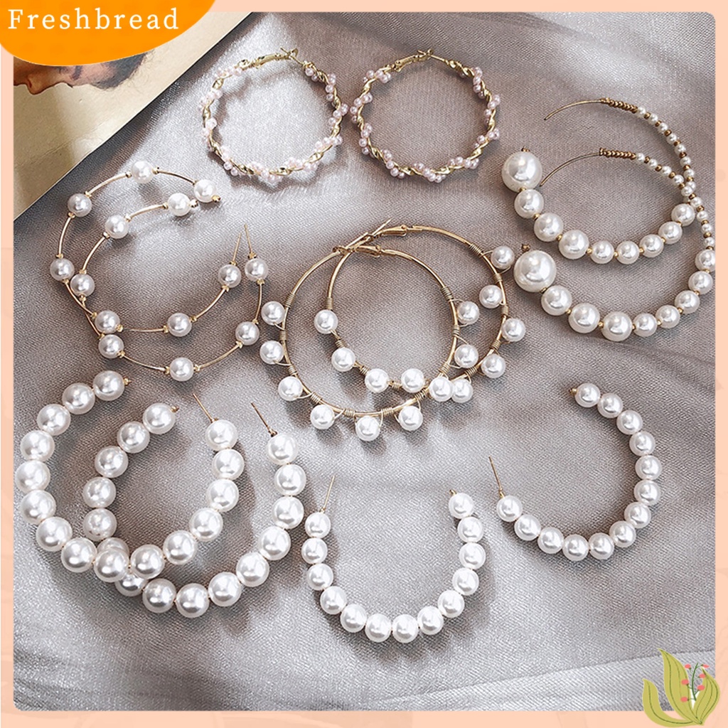 &lt; Freshbread &gt; 1pasang Anting Hoop Vintage C-shaped Putaran Besar Electroplating Wanita Gadis Mutiara Imitasi Lingkaran Anting Perhiasan Dekorasi Hadiah Untuk Pakaian Sehari-Hari