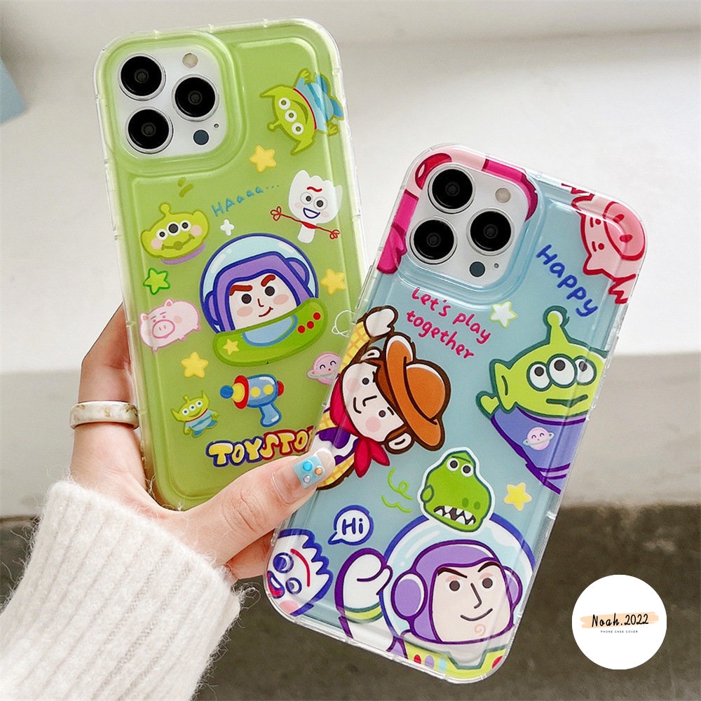 IPHONE Kartun Lucu Toy Story Buzz Lightyear Alien Silicon Case Kompatibel Untuk Iphone11 13 12 14 Pro MAX 7Plus XR 6S 6 Plus XS X MAX Airbag Shockproof Clear Soft TPU Phone Cover