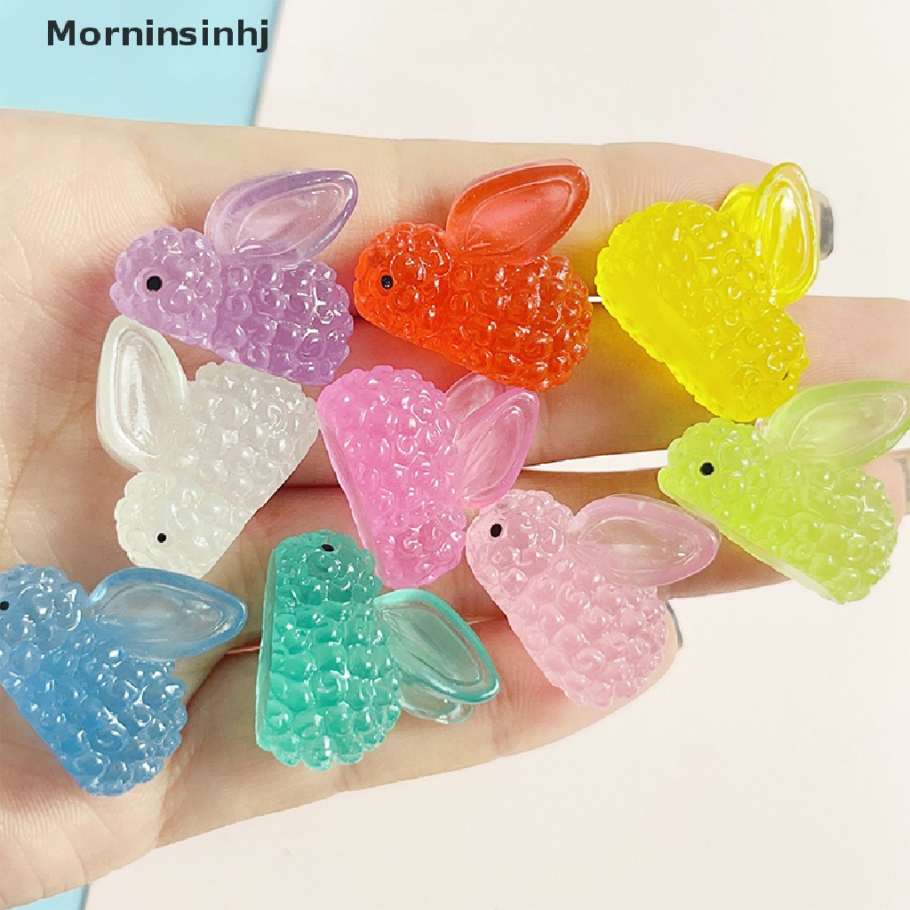 Mornin 10Pcs Warna-Warni Bercahaya Kelinci Dekorasi Kreatif Miniatur Kerajinan Ornamen DIY Resin Aksesoris id