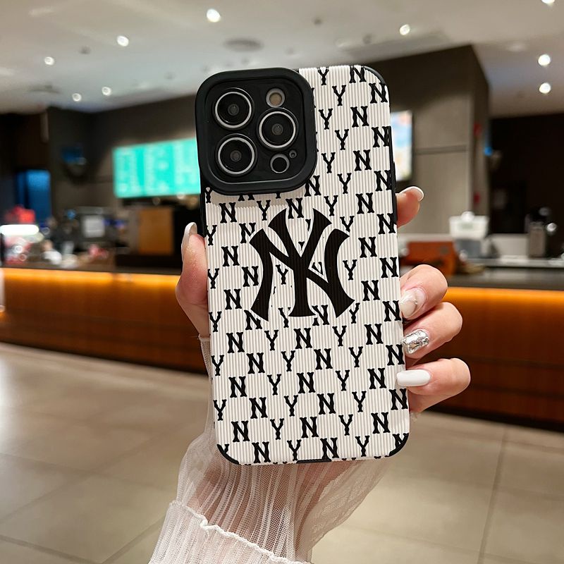 Leather Fashion NY Soft Case iP iPhone 7 8 Plus SE 2020 X XR XS Max 11 12 13 14 Pro Max 14 Plus Black Phone Case Camera Protect