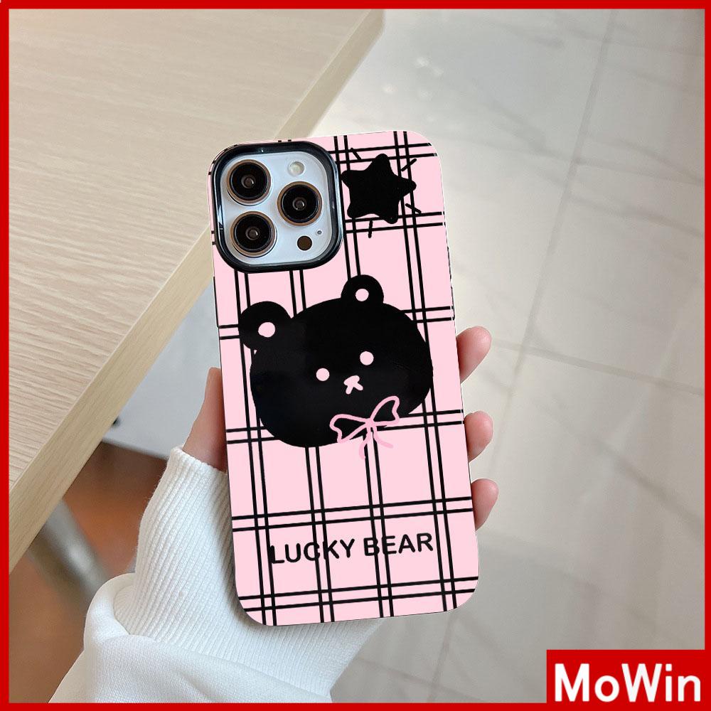 For iPhone 14 Pro Max iPhone Case Black Glossy TPU Soft Case Shockproof Protection Camera Pink Cute Bear Compatible with iPhone 13 Pro max 12 Pro Max 11 xr xs max 7Plus 8Plus