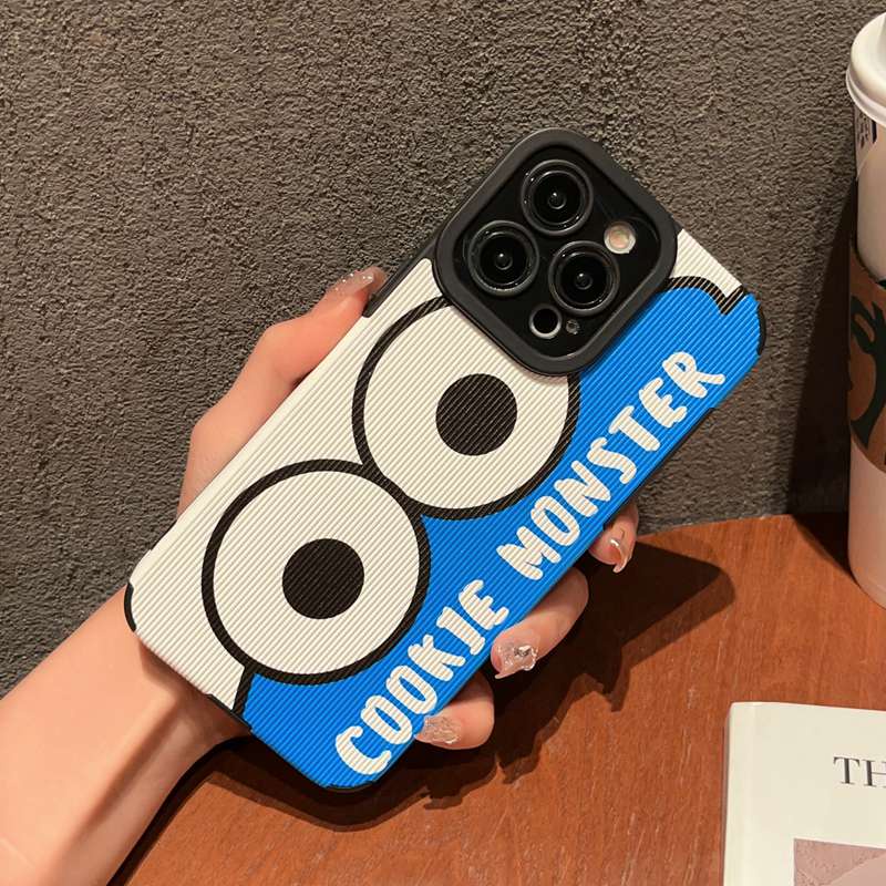 Men's Fashion Cool Leather Soft Case iP iPhone 7 8 Plus SE 2020 X XR XS Max 11 12 13 14 Pro Max 14 Plus Phone Case Camera Protect Cookie Monster Elmo Cartoon