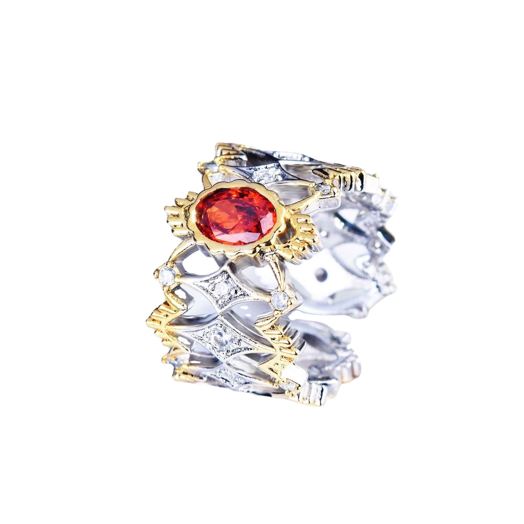 Goldkingdom Aksesoris Perhiasan Fashion Ready Stock Cincin Permata Merah Caibao Adjustable Berlapis Emas Mewah Joker