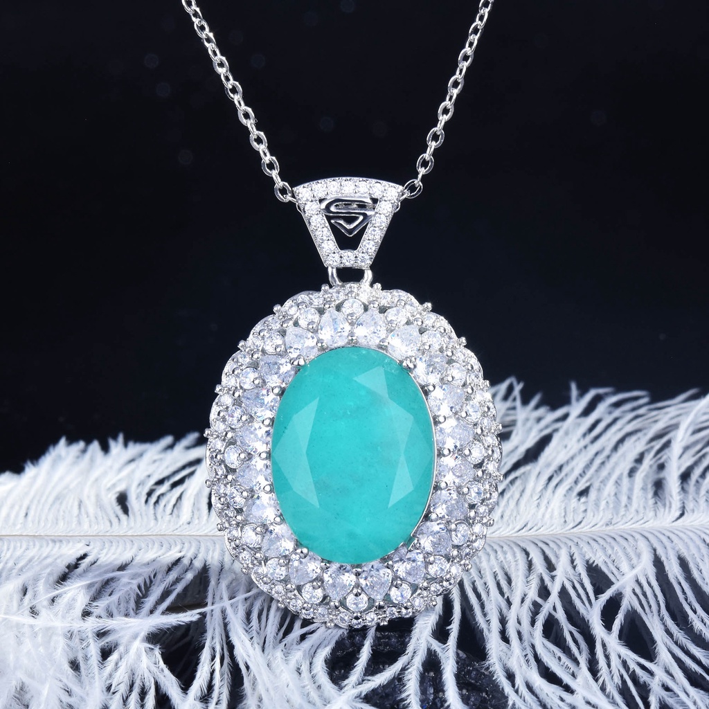 Goldkingdom Fashion Perhiasan Aksesoris Ready Stock Mewah Full Berlian Vintage Kalung Danau Biru Paraiba Berbentuk Telur Karat Besar Tourmaline Pendant