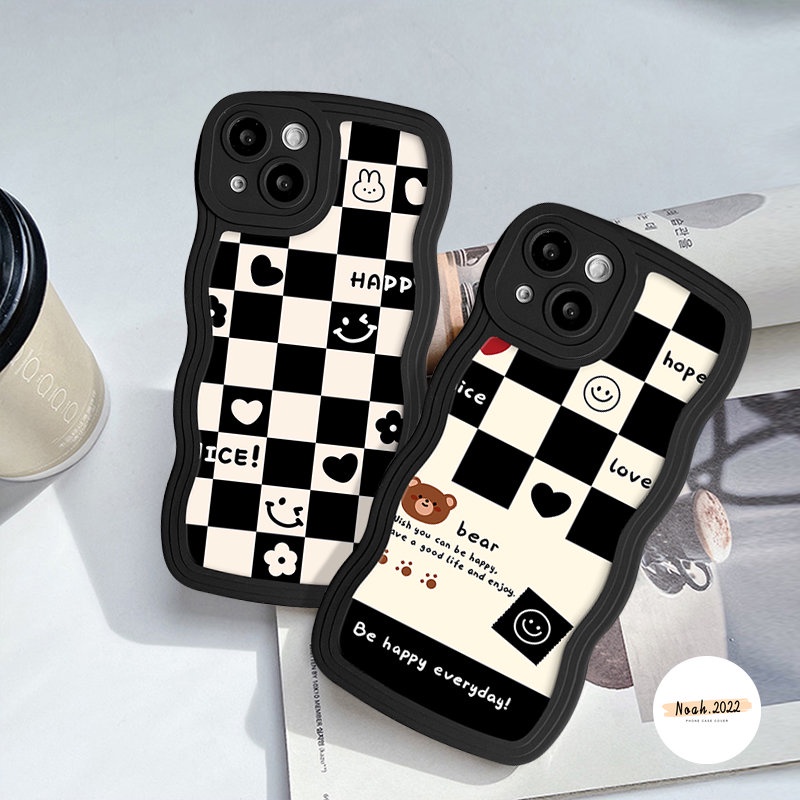 Couple Lattice Bear Case Redmi Note9 11 10 8 11Pro 9s 10Pro Max 10s 11s POCO X3 NFC Pro M3 Redmi 9C A1 10 9A 10C 9T A1+9 10A Mi 11T Pro Lembut Bergelombang Tepi Smile Love Hati Sarung