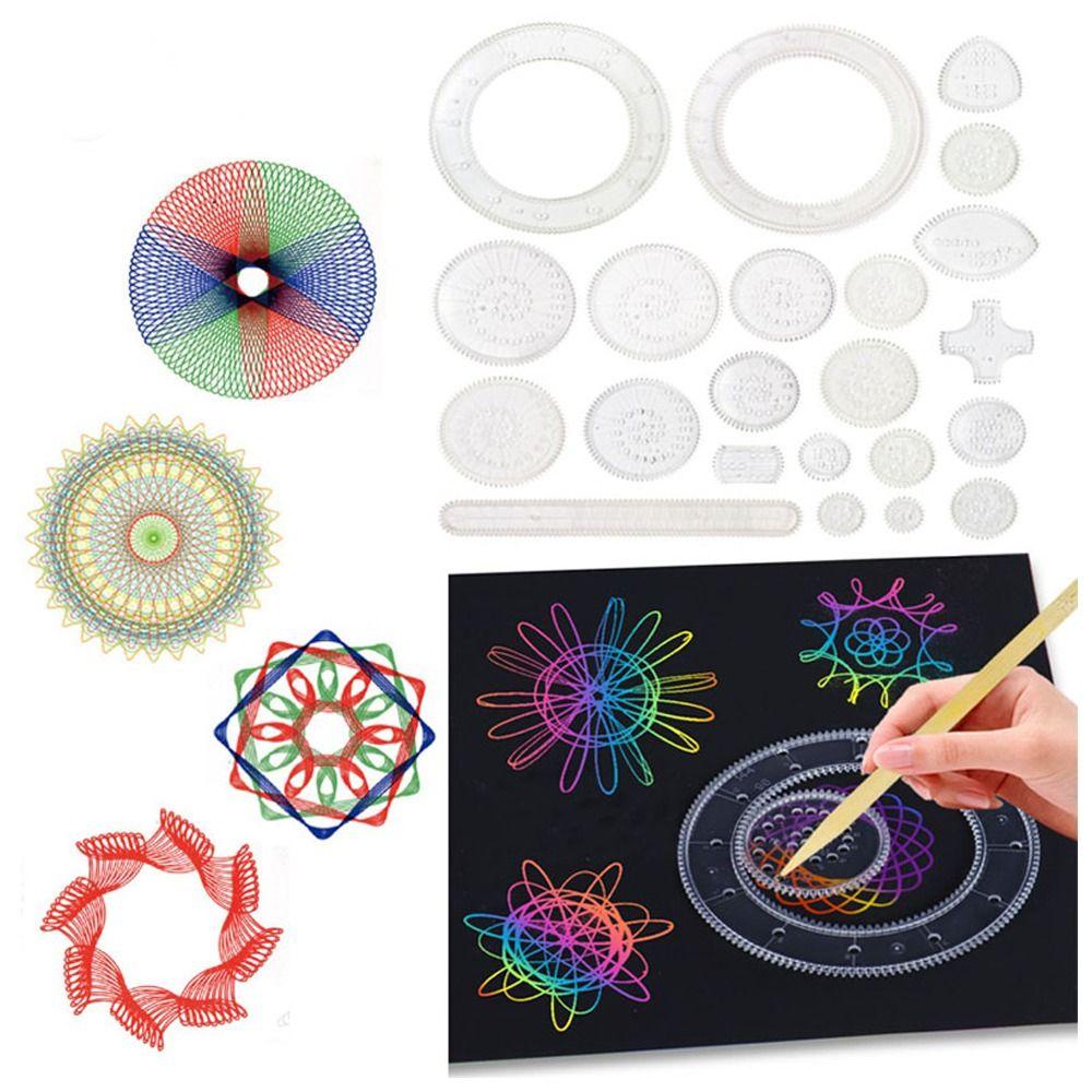 Lanfy Spirograph Mainan Gambar Set Menggambar Aksesoris Lukisan Interlocking Gears Roda Penggaris Geometris Mainan Desain Spiral Roda Menggambar Mainan Roda Alat Menggambar