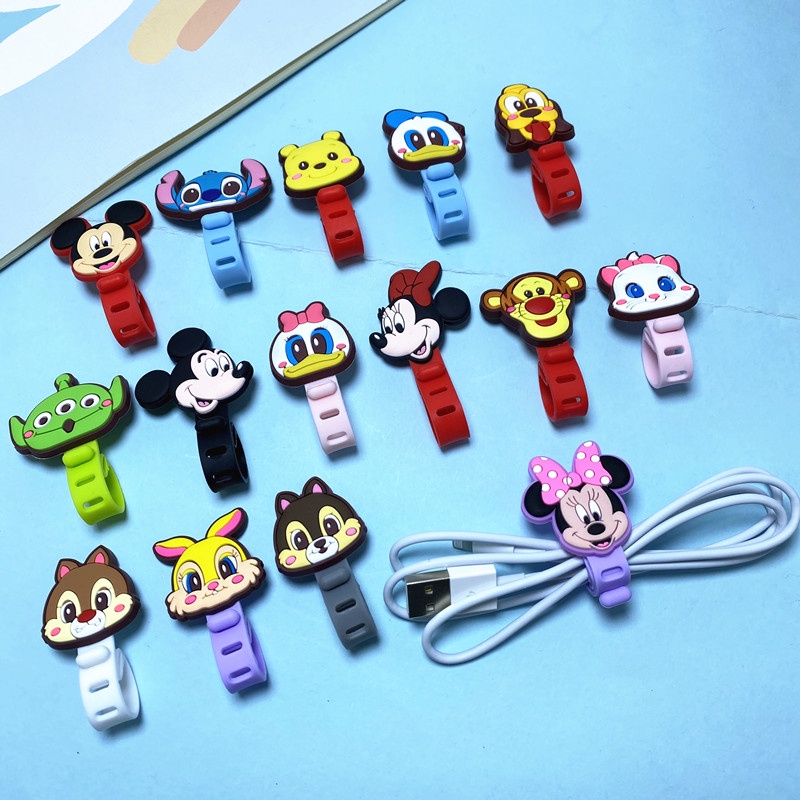 50pcs Kartun Disney Headphone Earphone Kabel Kawat Organizer Cord Holder USB Charger Cable Winder Kompatibel Untuk IPhone Android Data Line