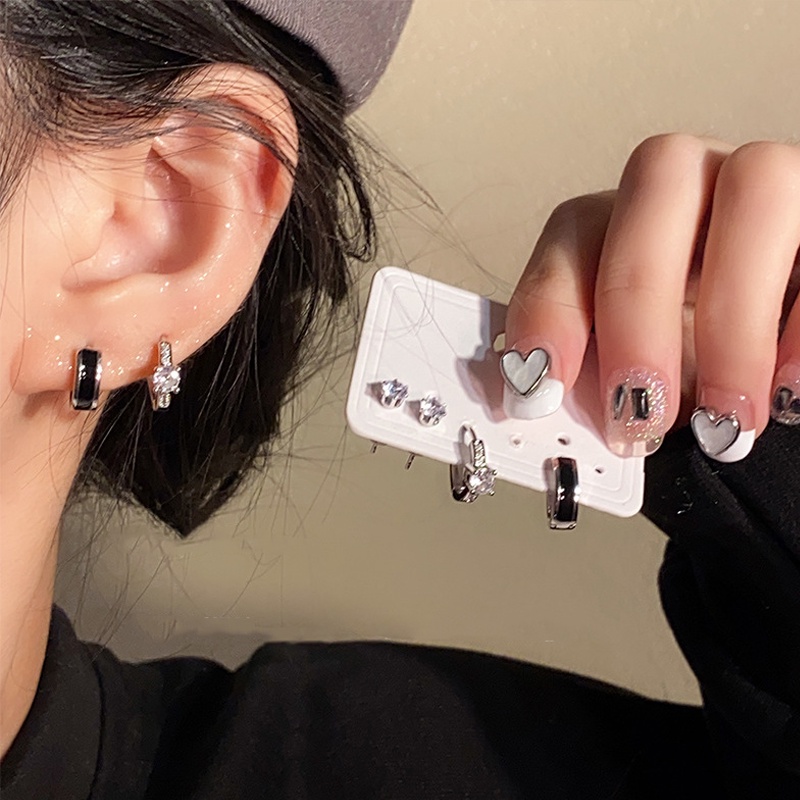 Papaozhu 6PCs Chic S925 Perak Berkilauan Kecil Bulat Zirkon Hoop Anting Untuk Wanita Perempuan Trendi Anti Alergi Bersinar Kristal Anting-Anting Set Temperamen Telinga Ornamen