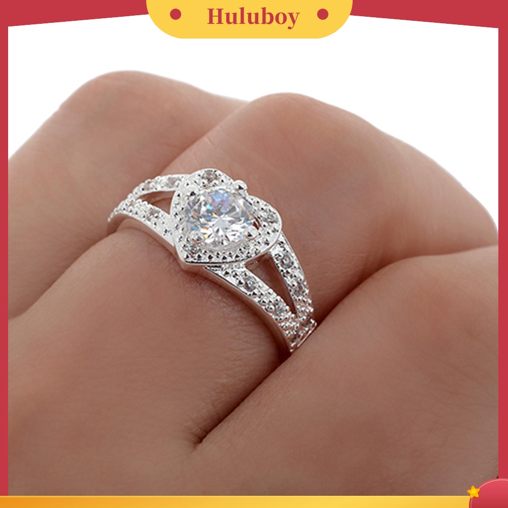 {Ready Stock} Wanita925 Sterling Silver Kristal Cinta Berbentuk Hati Cincin Pengantin Pernikahan Perhiasan