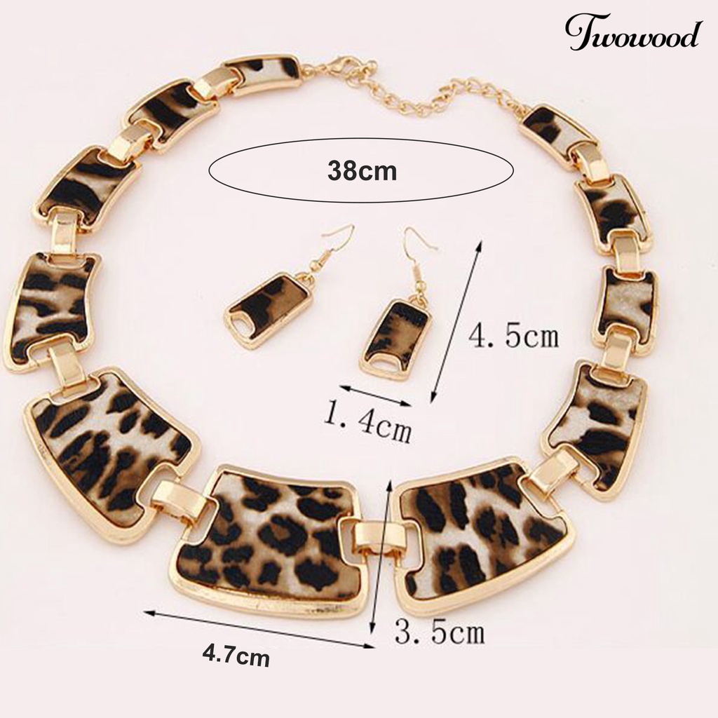 Twowood 1set Statement Kalung Berlebihan Besar Mewah Elegan Retro Leopard Wanita Kait Anting Kit Fashion Perhiasan