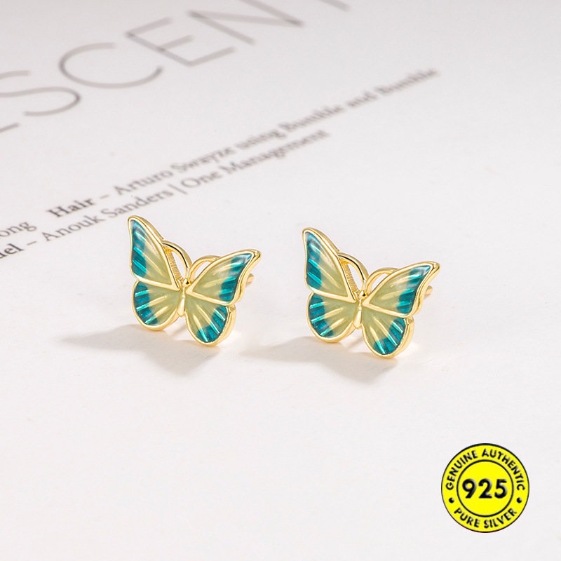 Giwang Kupu-Kupu Warna Enamel Gaya Lukisan Minyak Anting Halus Wanita U1202