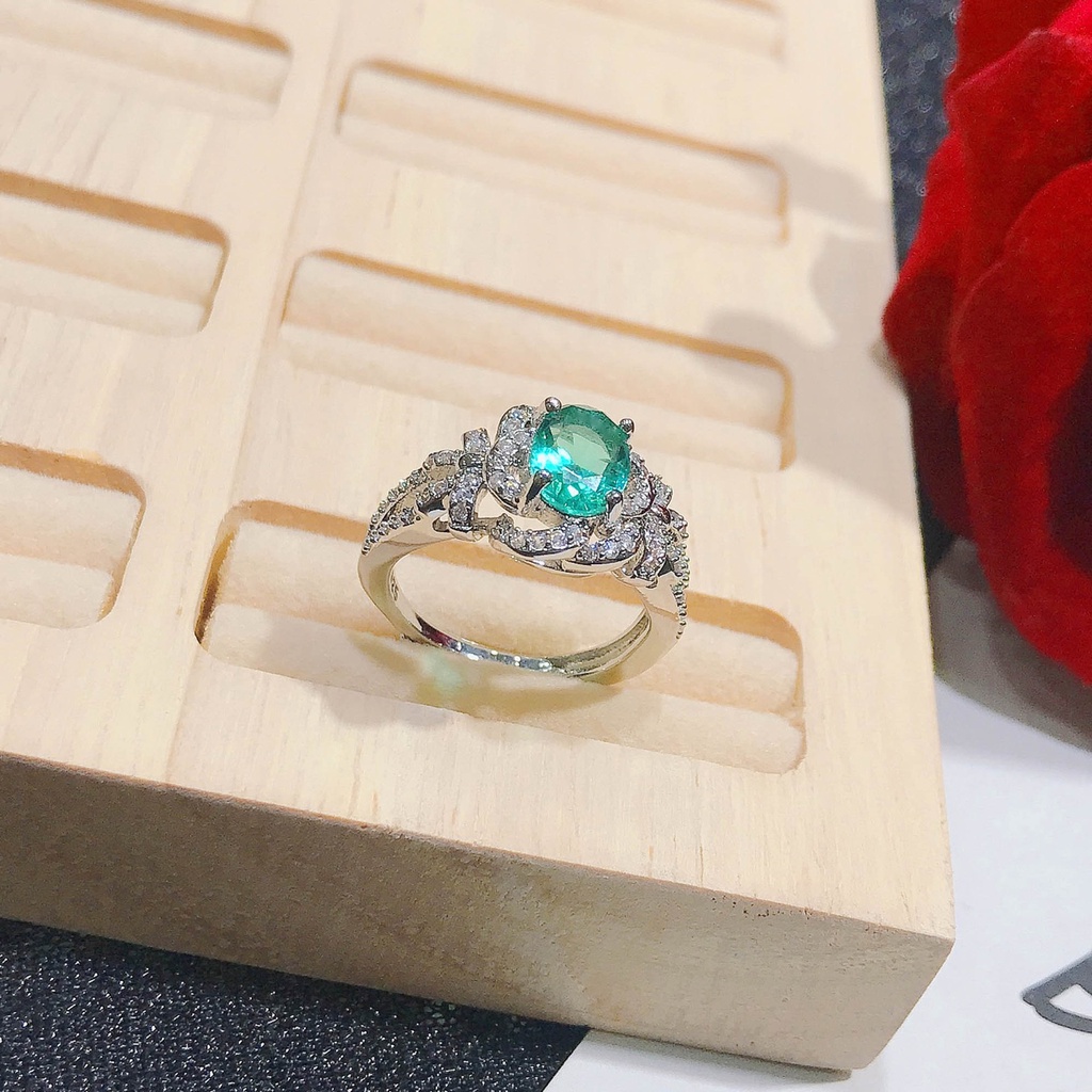 Goldkingdom Aksesoris Perhiasan Fashion Ready Stock Bibo Green Tourmaline Colorful Ring Multi-layer Bunga Mawar Pembukaan Cincin Perempuan