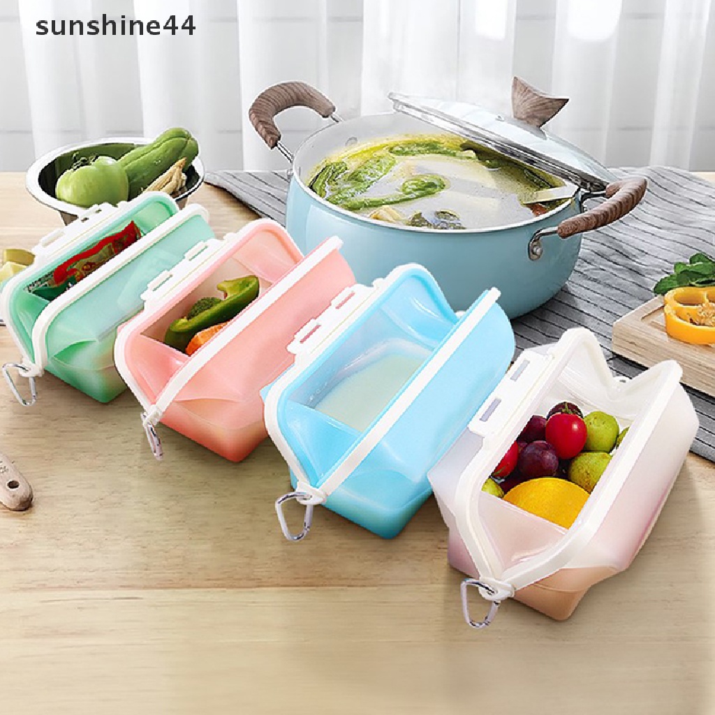 Sunshine 1500ml Fresh Keeping Silicone Bag Silicone Tas Makanan Lipat Tas Penyimpanan Makanan ID