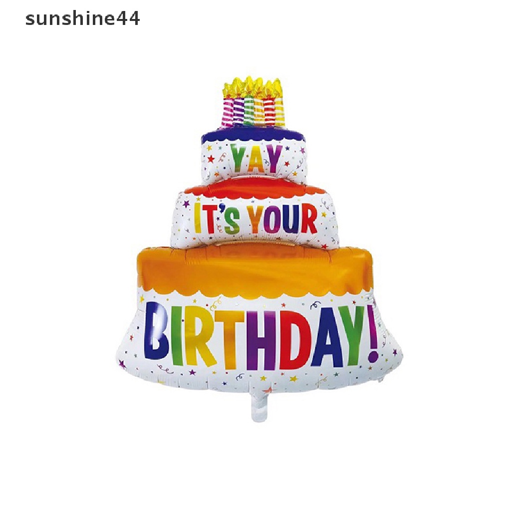 Sunshine Balon Kue Happy Birthday Besar 3-Layer Color Cake Balloons Bear Balon Kue Untuk Pesta Ulang Tahun Anak Baby Shower Dekorasi ID