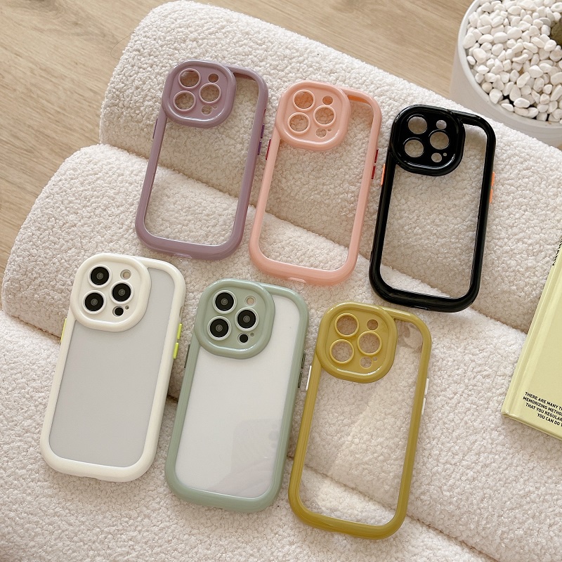 Pelindung Kunci Border press Transparan MultiColor Anti-drop Untuk iPhone Case14 13 12 11 Pro Max