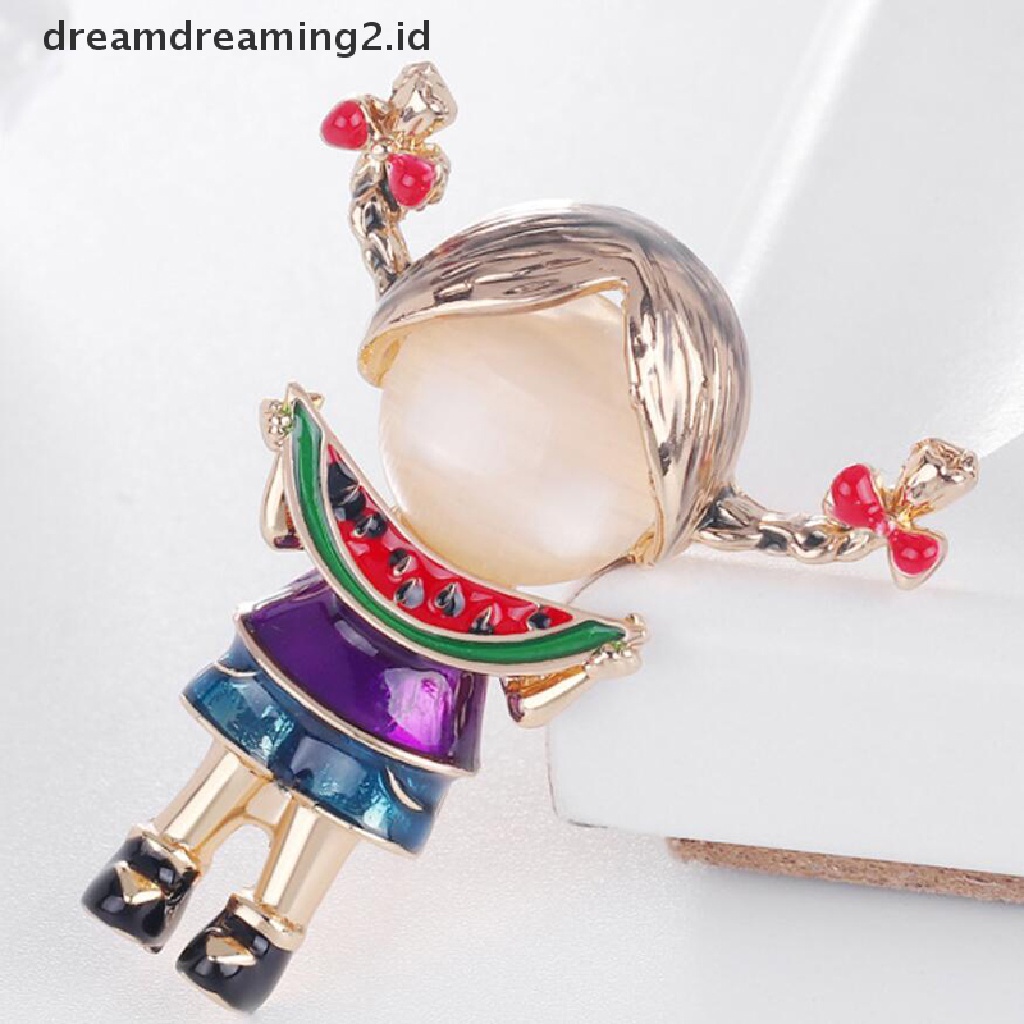 (hot) Enamel Lucu Ponytail Pager Gadis Bros Kristal Kerah Pin Aksesoris Perhiasan//