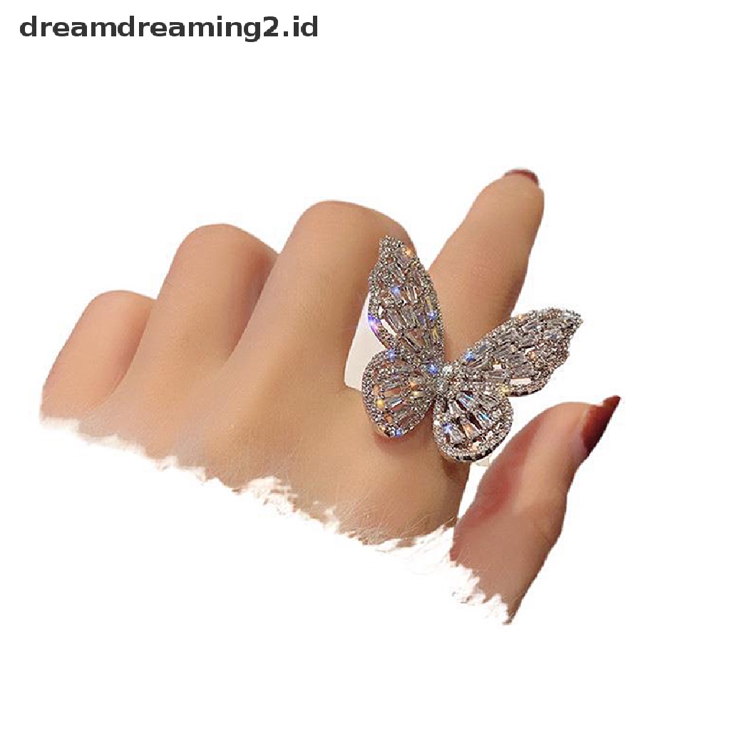 (hot) Cincin Kupu Zirkon Permata Batu Pembukaan Berlebihan Cincin Buku Jari Besar//