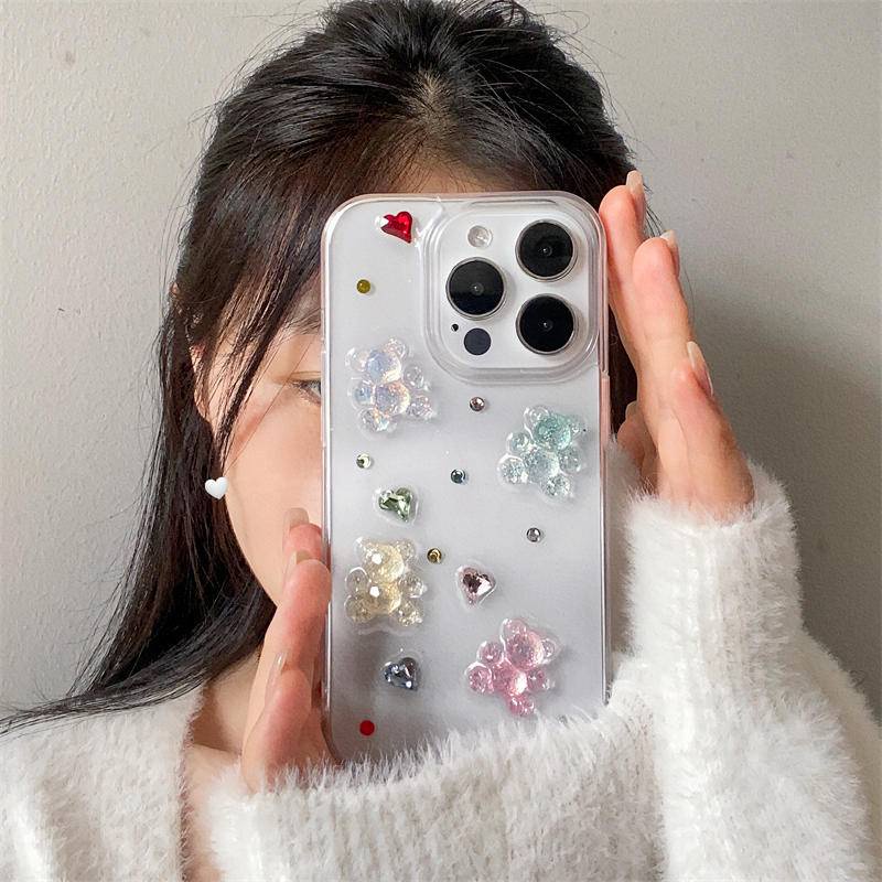 Casing Ponsel Beruang Warna Permen Glitter Lucu 3D Untuk Iphone14 13 12 11 Pro MAX Plus Mini Love Diamand Bening Soft Cover Untuk iPhone X XS MAX XR 7 8 Plus SE 2022 2020