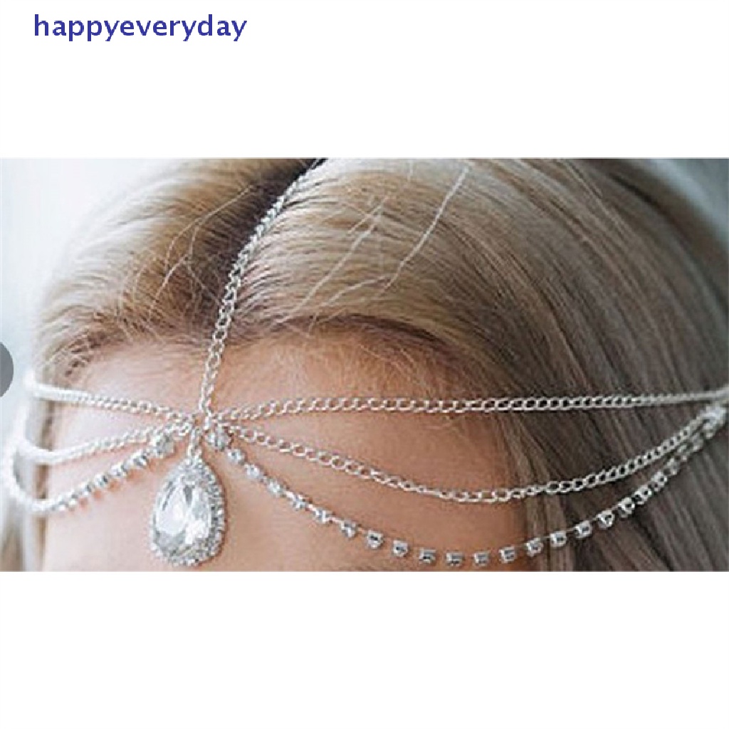 [happy] Kristal Dahi Kalung Wanita Kristal Rumbai Rambut Rantai Tiara Water Drop Hair [ID]