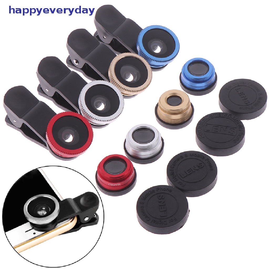 [happy] 1set Klip universal 3in1 HD fisheye Kamera wide-angle phone lens Aksesori Telepon [ID]