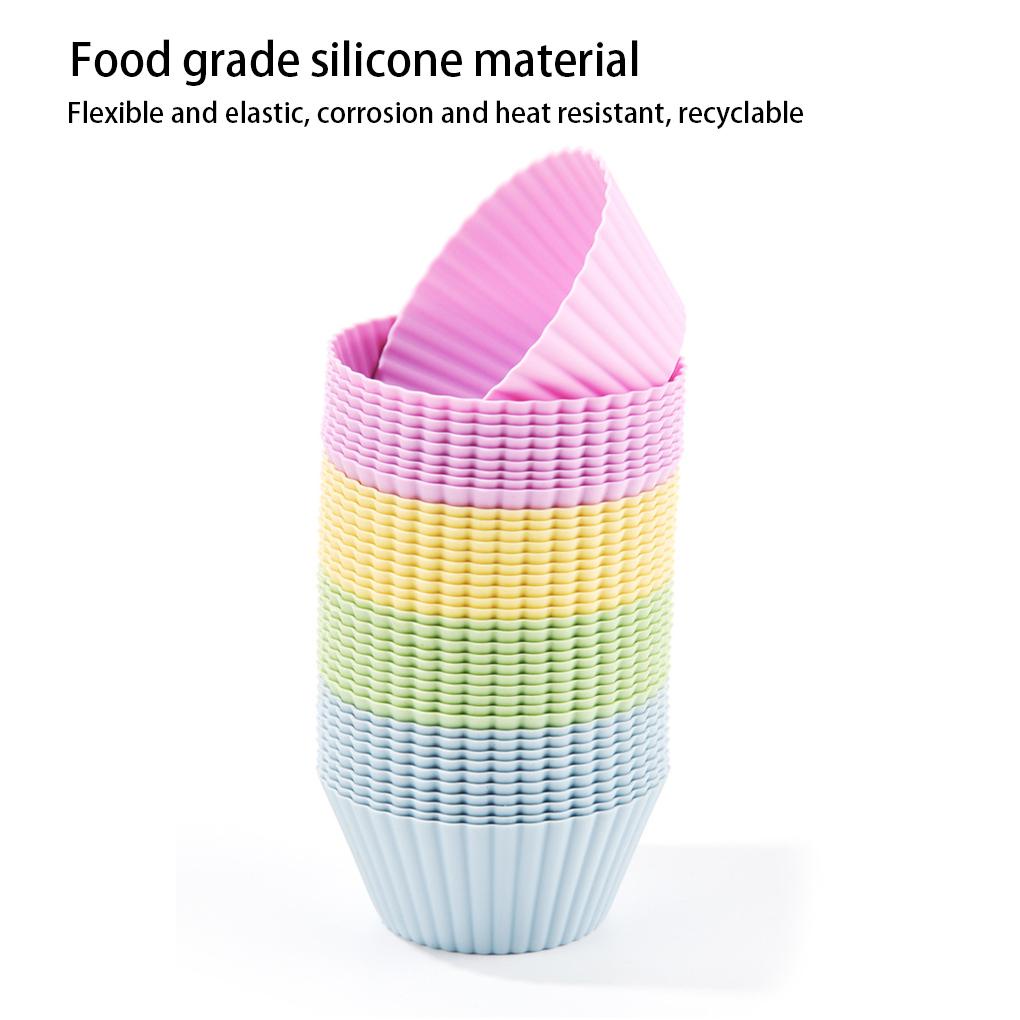 50buah Cetakan Cup Muffin Silikon Cetakan Cupcake Bulat Dapat Digunakan Kembali DIY Alat Dekorasi Kue Jelly Bakeware Pesta