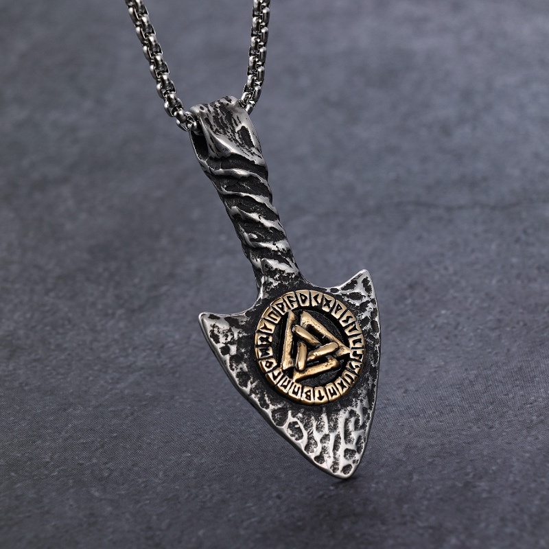 [X C Kalung] Baru Silvery Vintage Viking Rune Tombak Berbentuk Baja Titanium Liontin Anti Karat Kalung Punk Hip Hop Pesta Ulang Tahun Hadiah Untuk Pria Dan Wanita