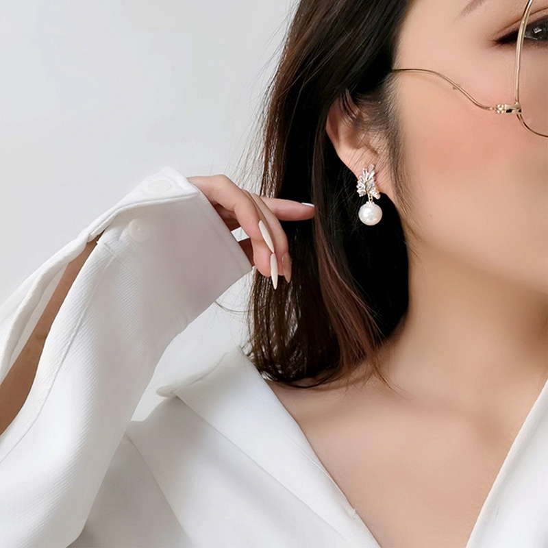 Desain Daun Mutiara Imitasi Menjuntai Anting Wanita Temperamen Pengantin Pernikahan Anting Gadis Hadiah Perhiasan Fashion Baru