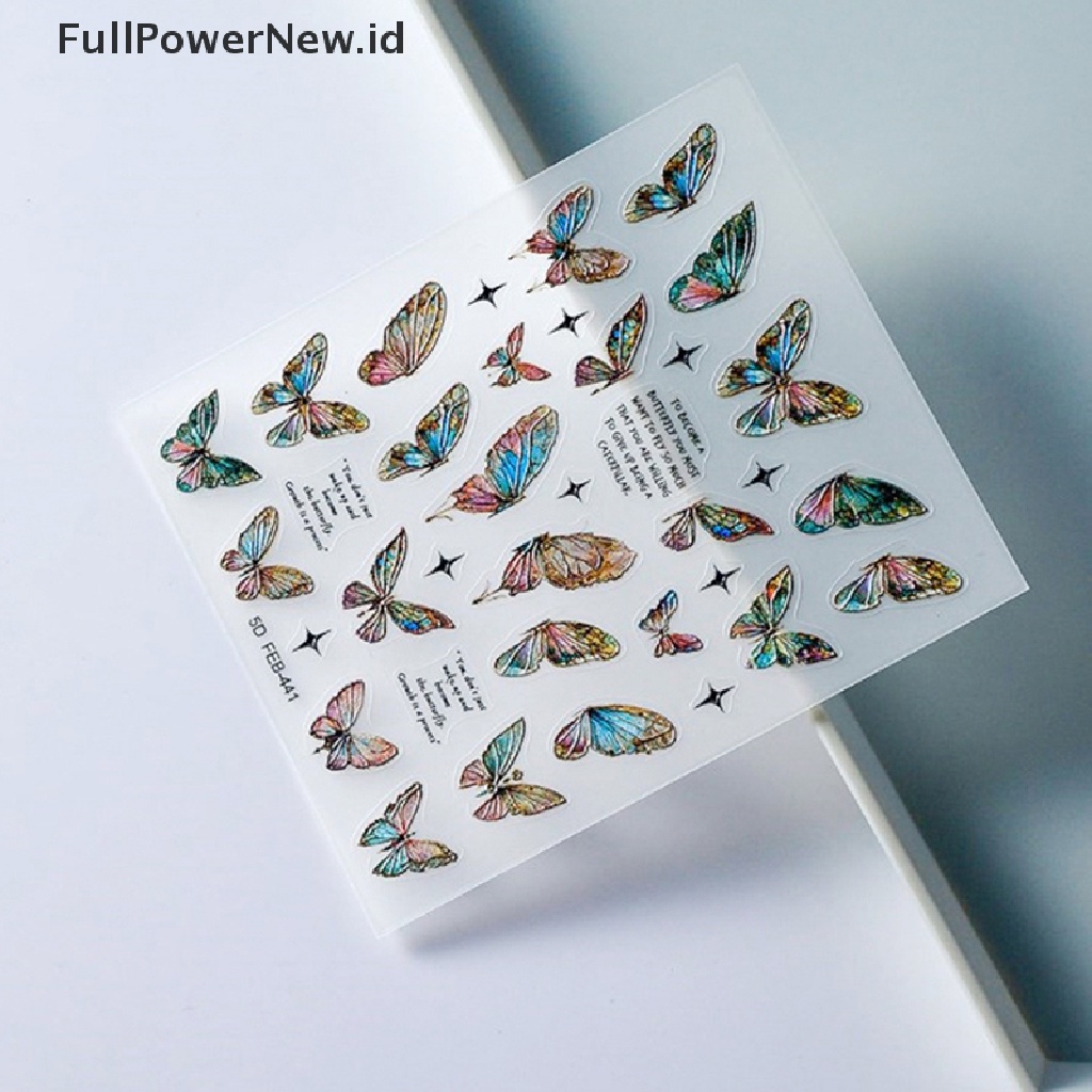 Power 1lembar 5D Gradien Stiker Kuku Kupu-Kupu Adheisve Nail Art Stickers ID