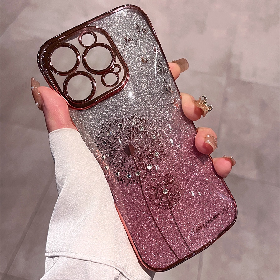 Casing Aesthetic Mewah iPhone 14 Pro Max Case Iphone12 13 Pro Max Case14 Plus 11 Pro Max Case Diamond Kamera Cakupan Penuh Berlapis TPU Perlindungan Shock Lembut Penutup Belakang