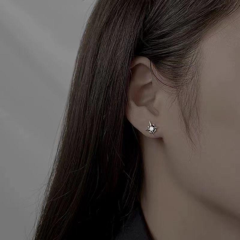 Bintang Anting Hexagon Trendi Jalan Tinggi Serbaguna High-end S925 Perak Anting Untuk Pria Dan Wanita