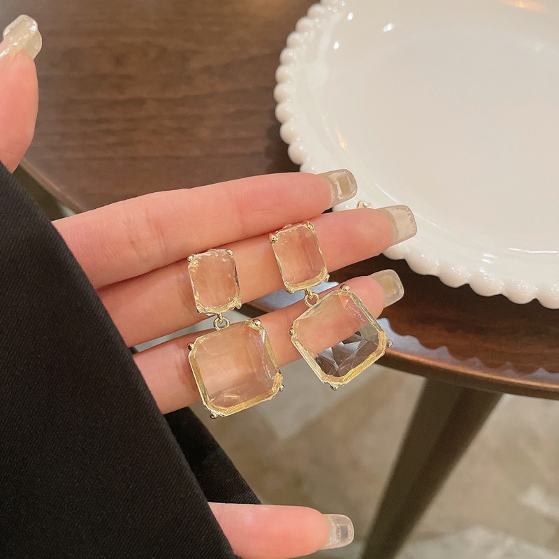Anting Drop Kristal Es Transparan Gaya Vintage Untuk Perhiasan Fashion Wanita Untuk Pesta
