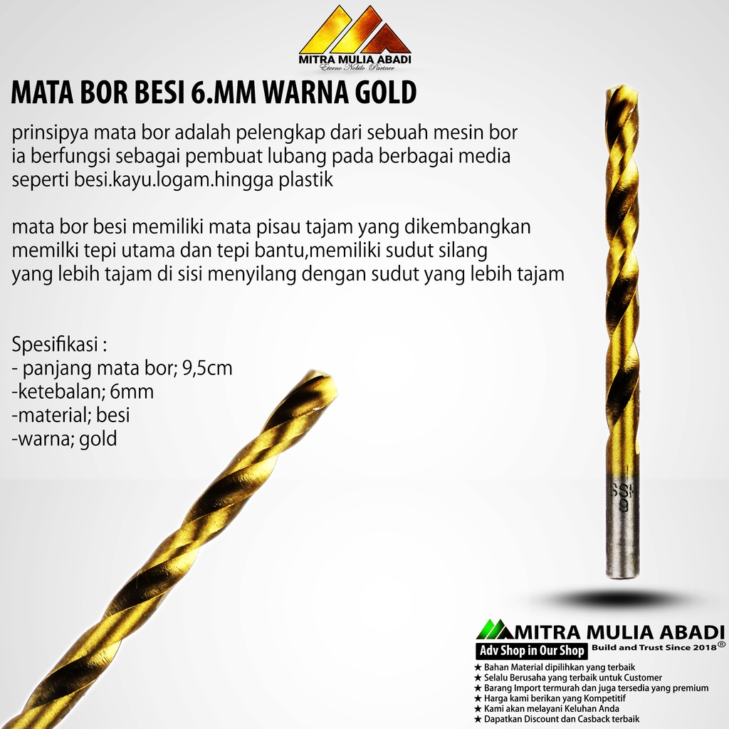 MATA BOR BESI 6mm GOLD TWIST DRILL BITS