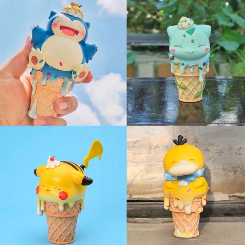 Tokoh Anime Pokemon GK Pikachu Bulbasaur Psyduck Snorlax Lucu Es Krim Musim Panas Action Collect Model Mainan Anak