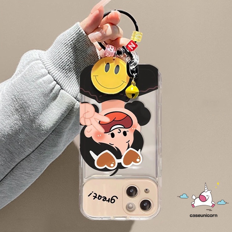 IPHONE Kartun 3D Smiley Gelang Case Kompatibel Untuk Iphone11 13 12 14 Pro Max7 8 14 Plus XR X XS MAX SE Pasangan Lucu Cowok Cewek Shockproof Lembut Kreatif Flip Make Up Cermin Cover
