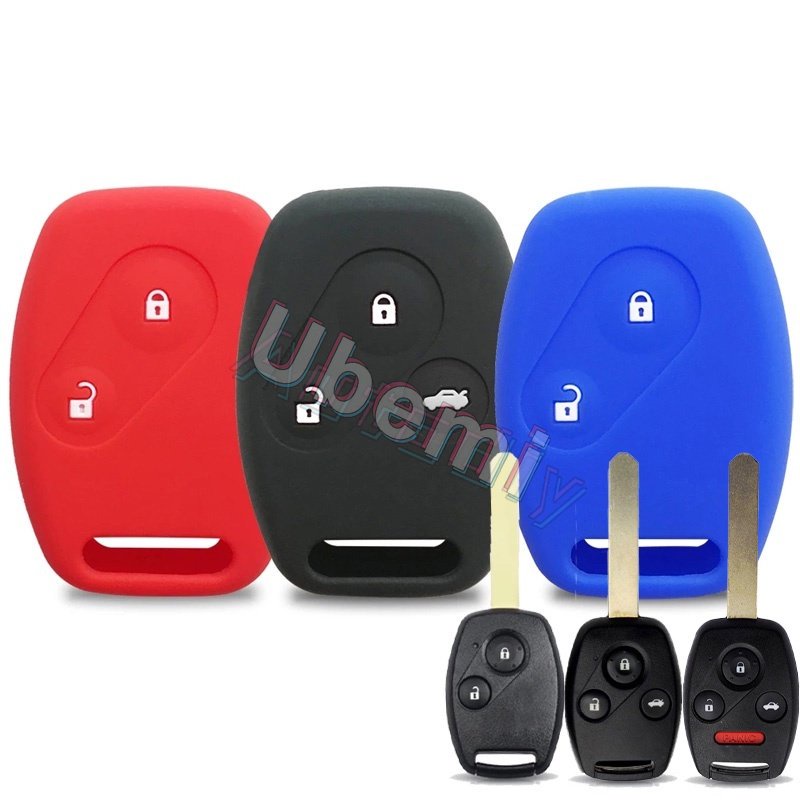 Silicone Key Case Cover Remote Mobil Dengan Gantungan Kunci Untuk Honda Accord City Fit Odyssey CRV Civic Pelindung Shell Hitam Biru Merah