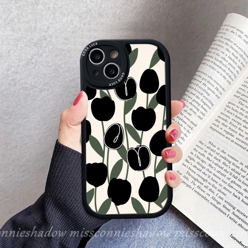 Ins Fashion Seni Sederhana Bunga Tulip Hitam Pasangan Ponsel Case Untuk Infinix Hot 10 Lite 10T 11s 10s Panas9 10 11 Bermain Infinix Note8 Smart 6 5 Silicon Lembut Tpu Penutup Belakang