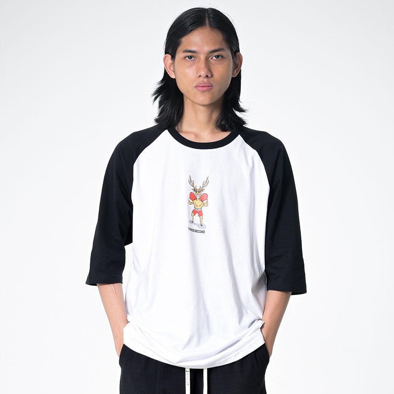 3Second Kaos Lengan Three Quarter Raglan Pria Bahan  Katun Cotton Tee Hitam Putih 460323