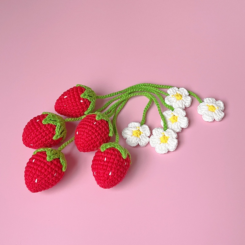 Hiasan Interior Mobil Crochet Homemade Mini Pink/Red Strawberry Pendant Hiasan Mobil Lucu