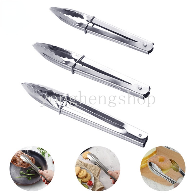 Penjepit Makanan Stainless Steel Dengan Kunci BBQ Memanggang Roti Klip Pesta Kue Salad Dessert Serving Tongs Penjepit Masak Aksesoris Dapur