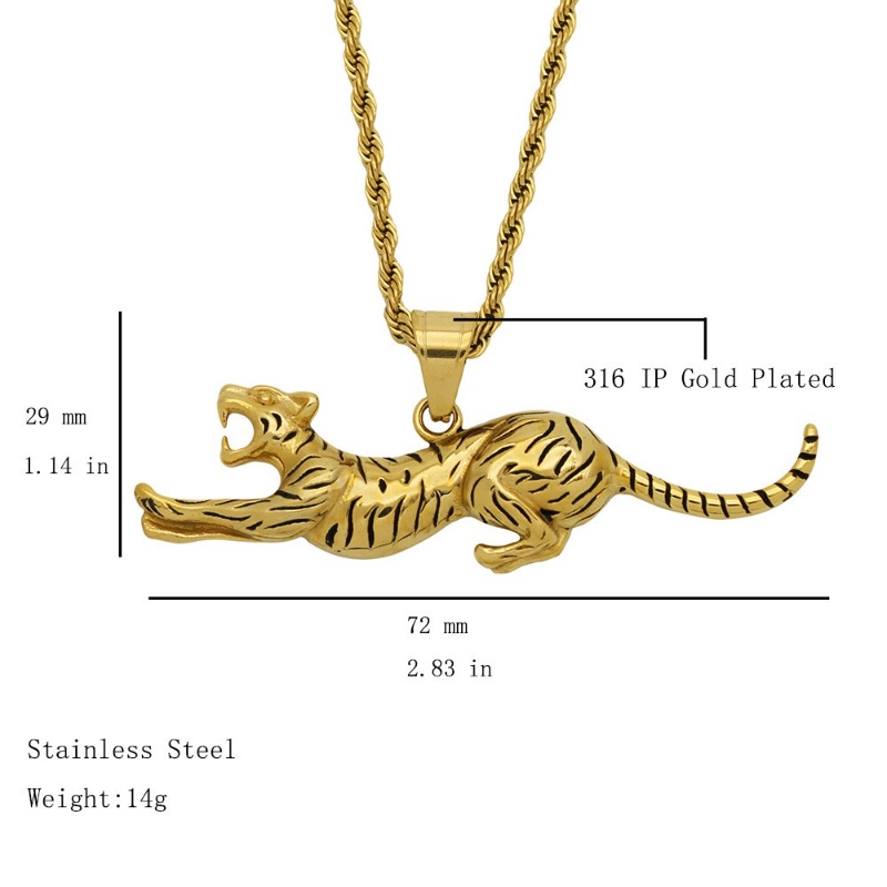 [X C Kalung] Baru Emas Pola Leopard Perak Macan Baja Titanium Liontin Punk Hip Hop Stainless Steel Kalung Hadiah Pesta Ulang Tahun Untuk Pria Dan Wanita