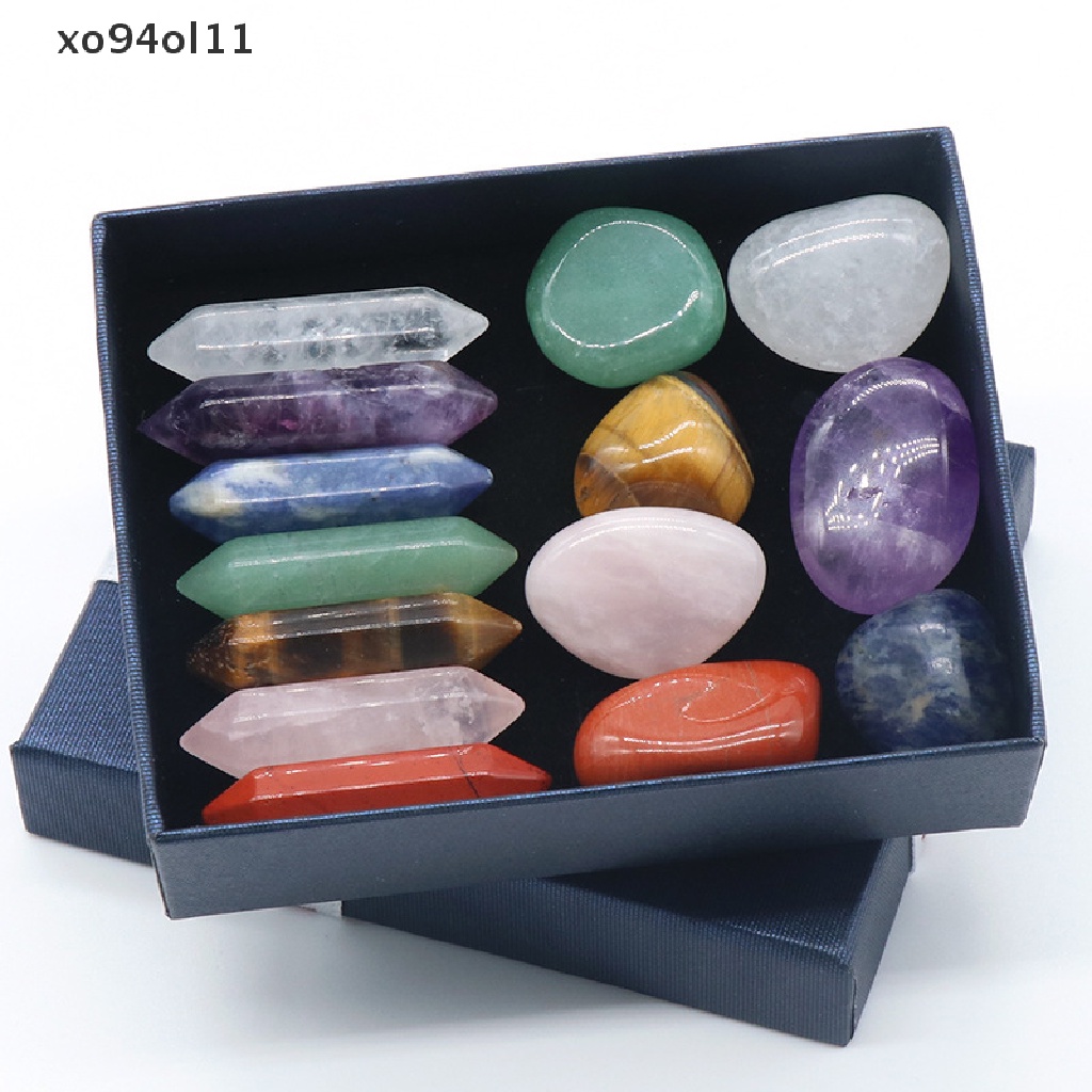 Xo 14pcs Seven Chakra Energy Healing Stone Natural Crystal Gemstone Ornaments Hadiah OL