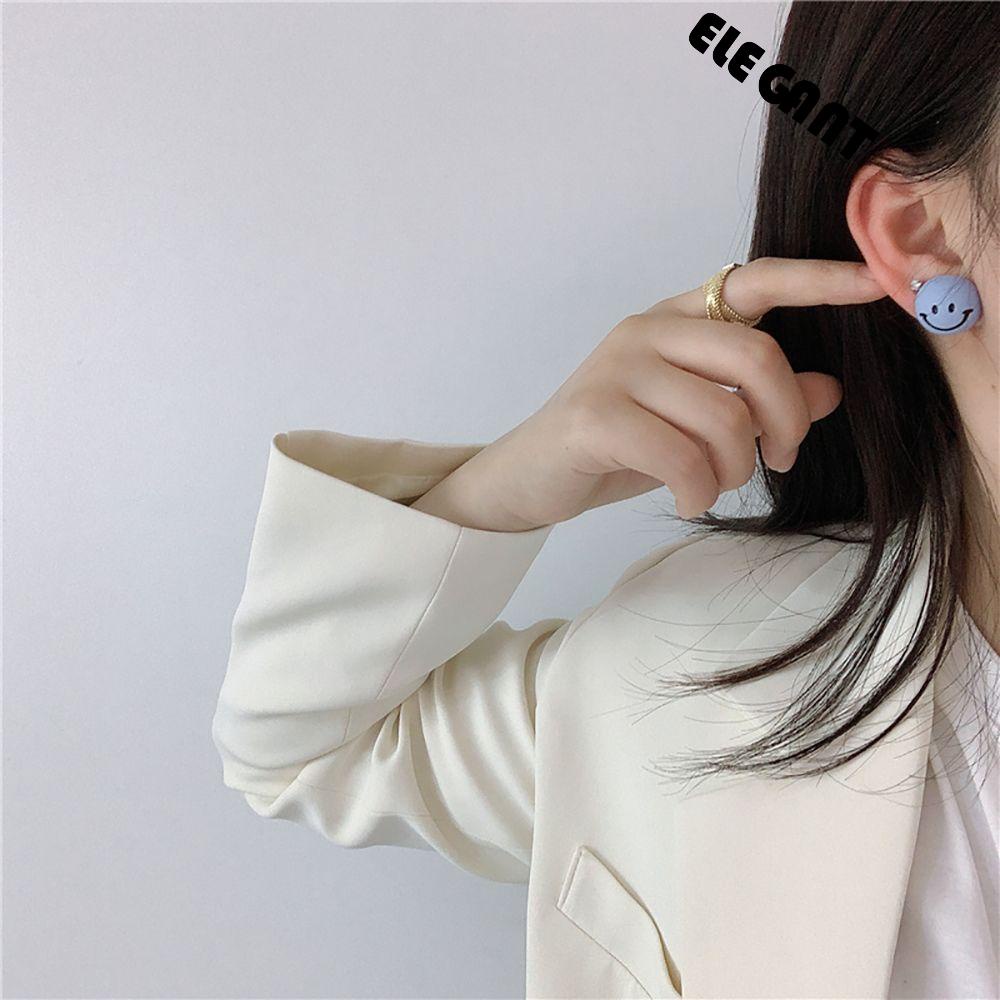 [Elegan] Anting Wajah Tersenyum Lucu Geometris Warna-Warni Korea Unik Gadis Fashion Perhiasan